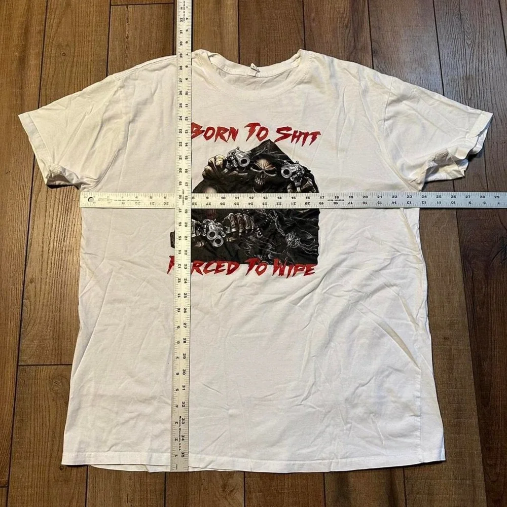 Hilarious skeleton reaper born to poop forced‎ to wipe tee size 2XL XXL